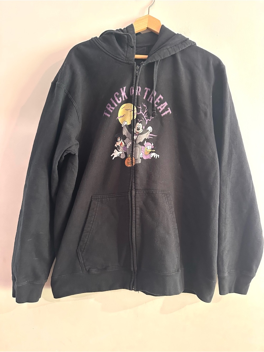 Disney Mickey Trick or Treat Halloween Zip Up Hoodie Sweatshirt Black XL
